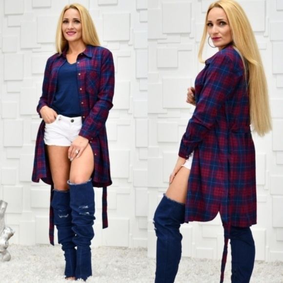 MABEL Plaid Print Top Duster - Picture 2 of 4